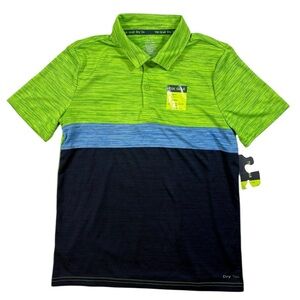 NWT Tek Gear Lime Green Blue Navy Dry Tek Short Sleeve Polo Shirt | Size L 14-16